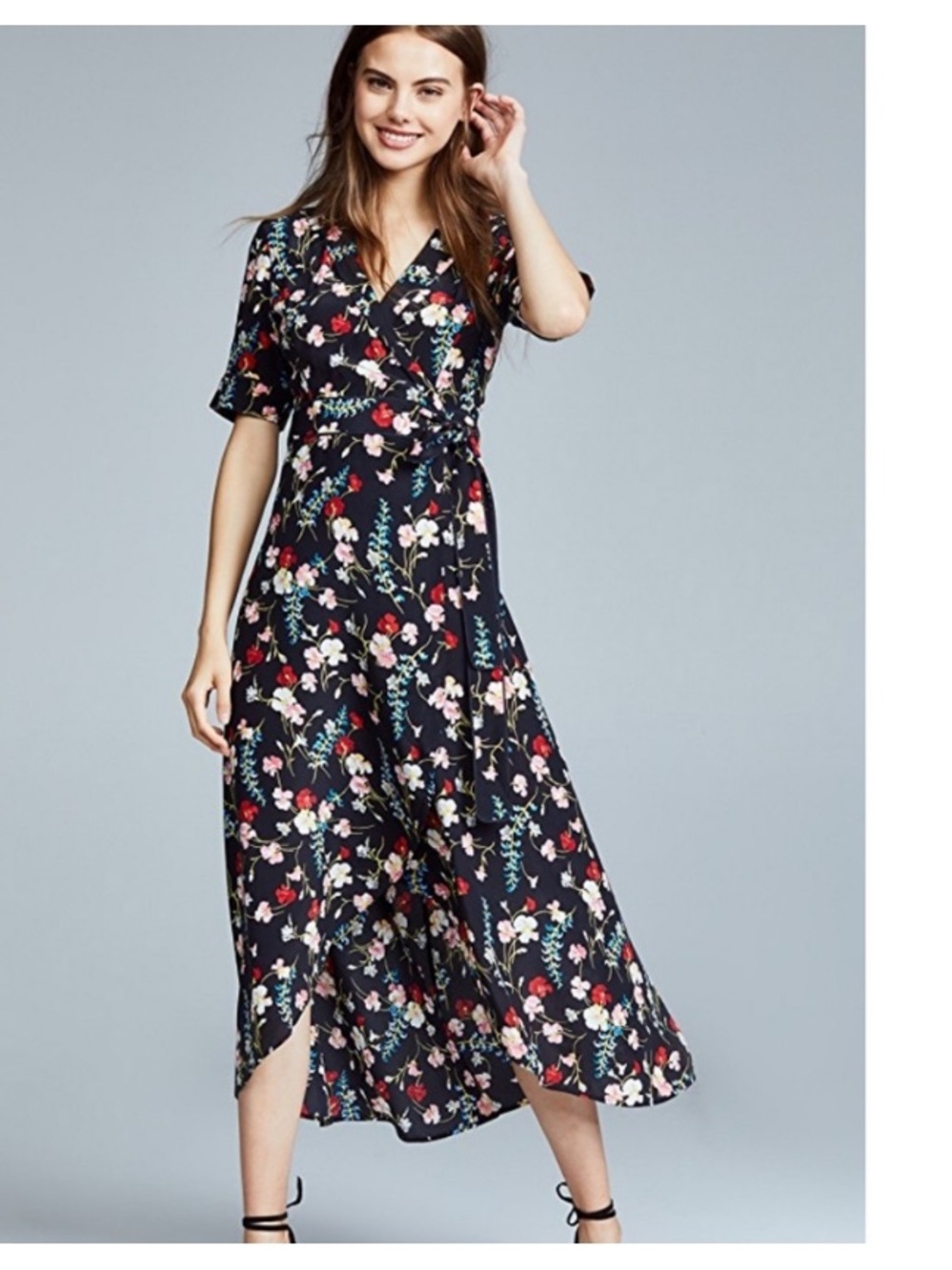 Equipment Imogene Silk Black Floral Wrap Maxi Dress size L